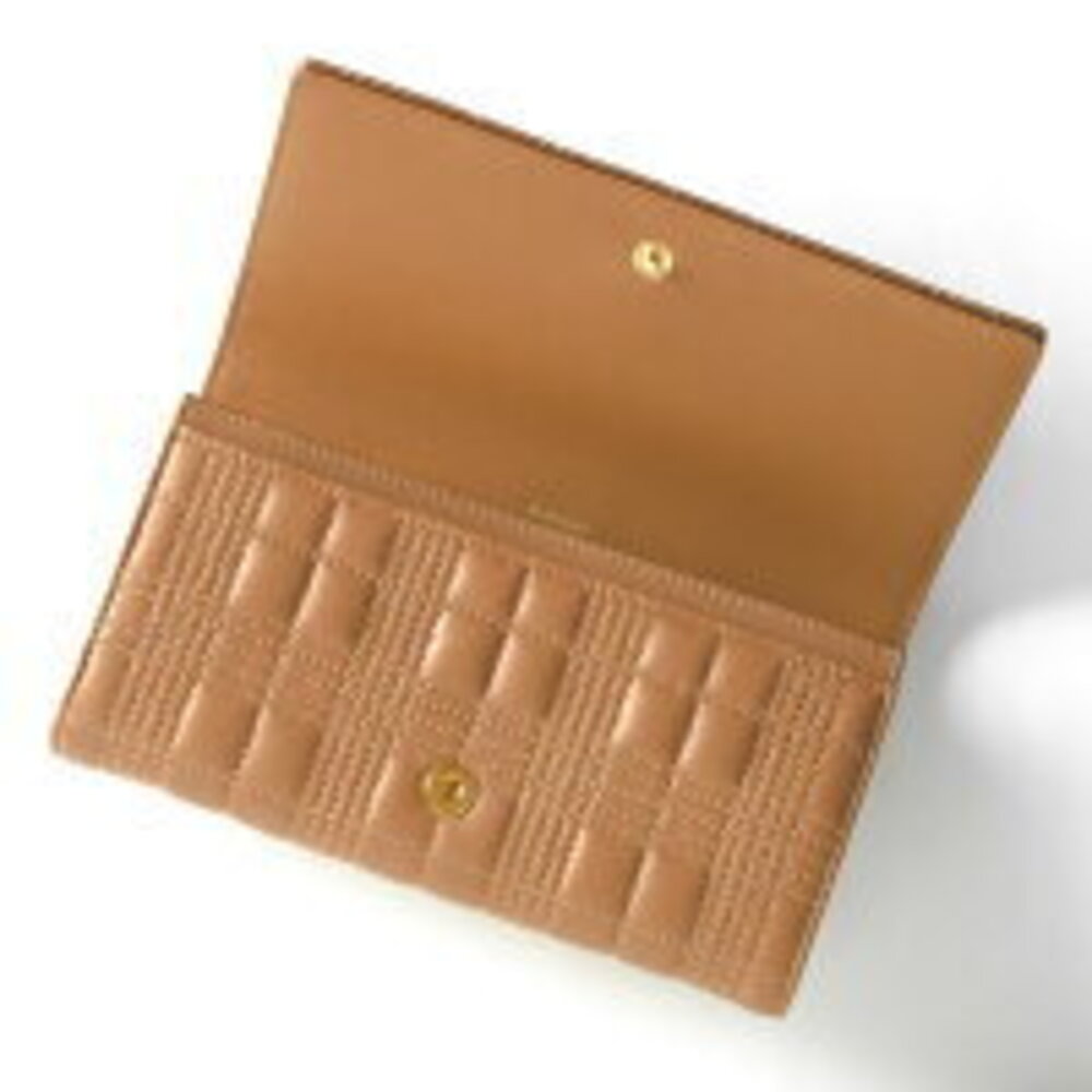 Burberry Quilted Wallet Lola Brown Check Beige Camel Long - Picture 4 of 5